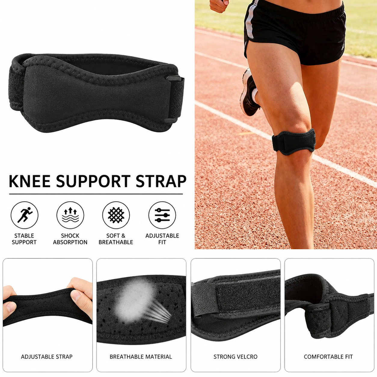 Adjustable Knee Support Strap Brace Compression Sleeve for Sports Basketball