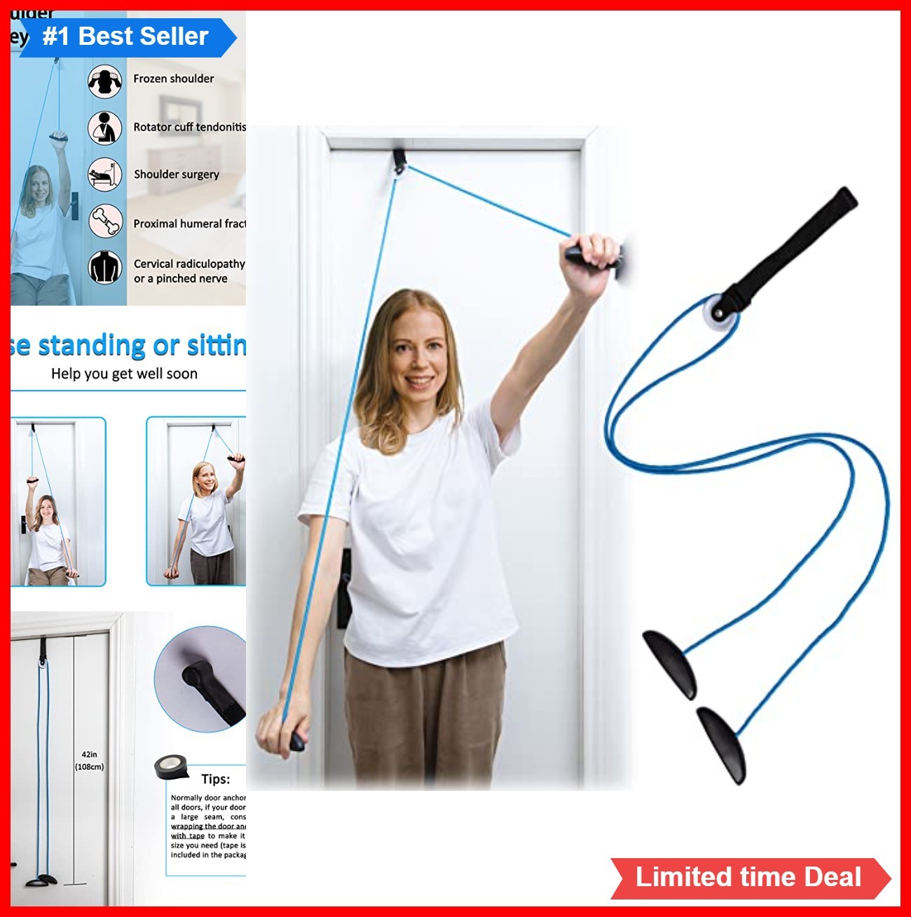 Shoulder Pulley Over Door Physical Therapy System Nylon Plastic 42 Inch