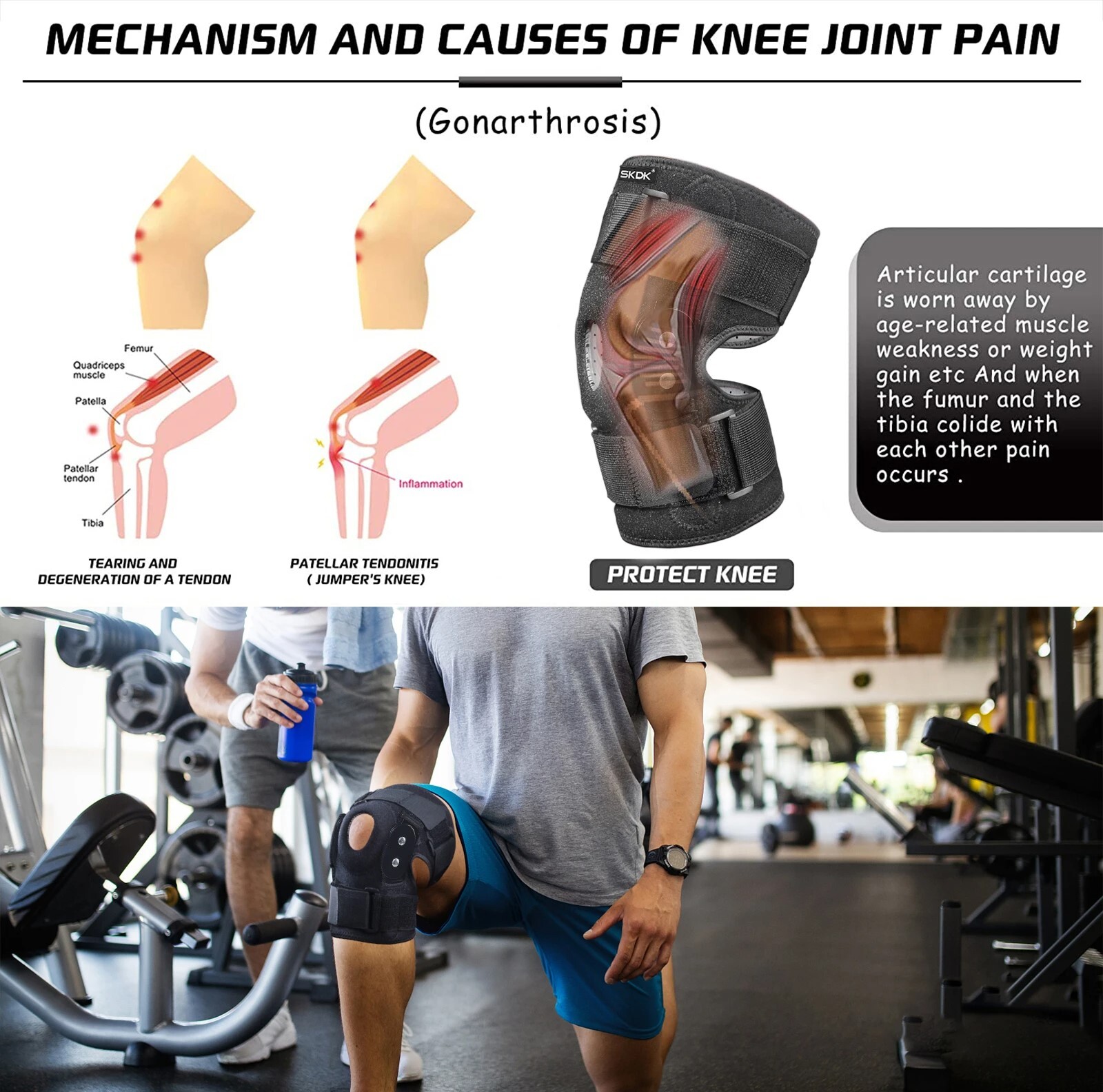 Adjustable Hinged Knee Brace Knee Support Wrap for Pain Relief Strains, Sprains