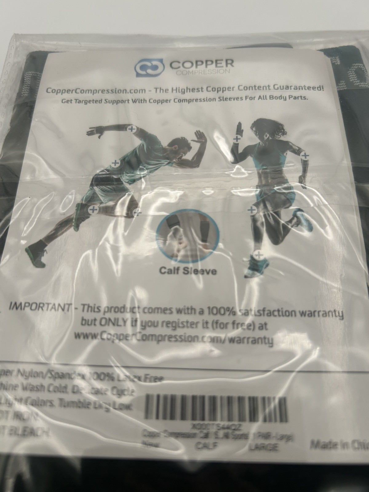 Copper compression calf sleeve new in package large black