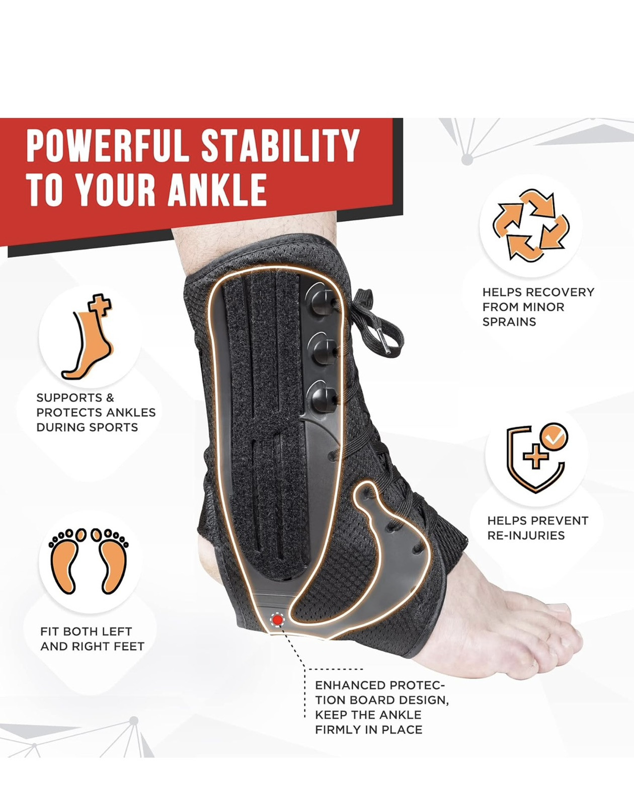 Ankle Stabilizer Brace with Adjustable Ankle Support, (Large)