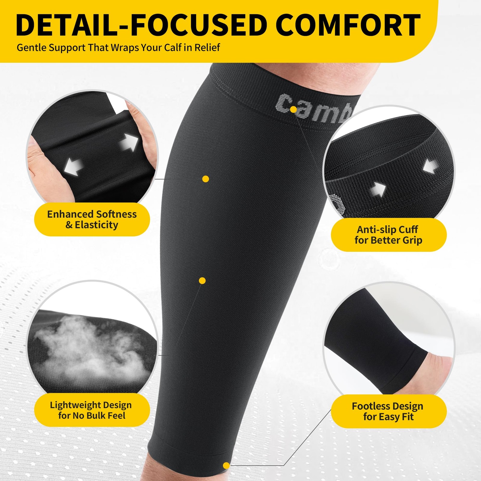 CAMBIVO Calf Compression Sleeves 20-30mmHg – Footless for Large, Pure Black