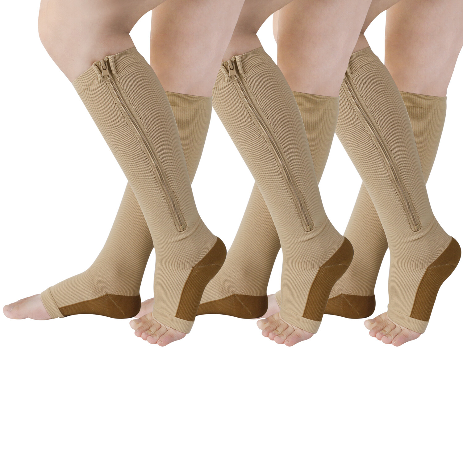 1/3pairs Zipper Compression Socks Increases Circulation Reduces Muscle Swelling