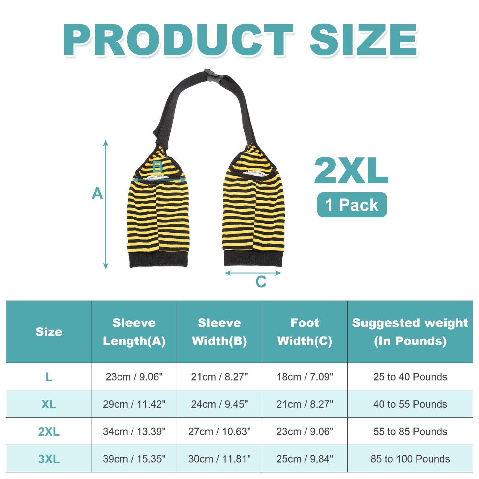 Dog Leg Sleeves, Suit for Front Legs (2XL, Yellow Black Stripes, Polyester)