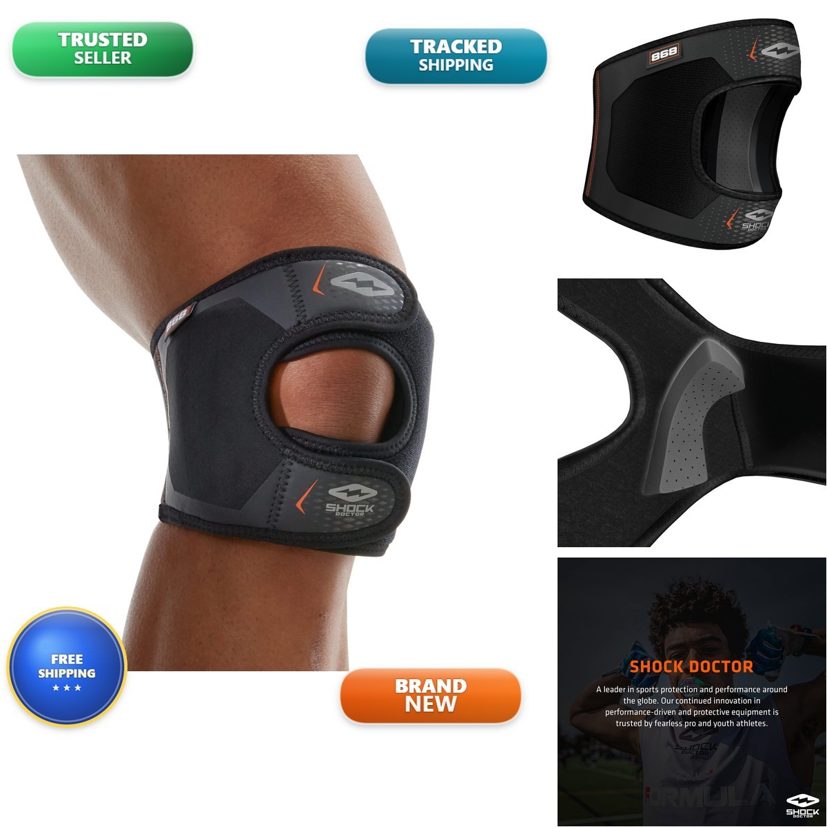 Shock Doctor Knee/Patella Support Wrap Dual Strap Compression Small-Medium Black