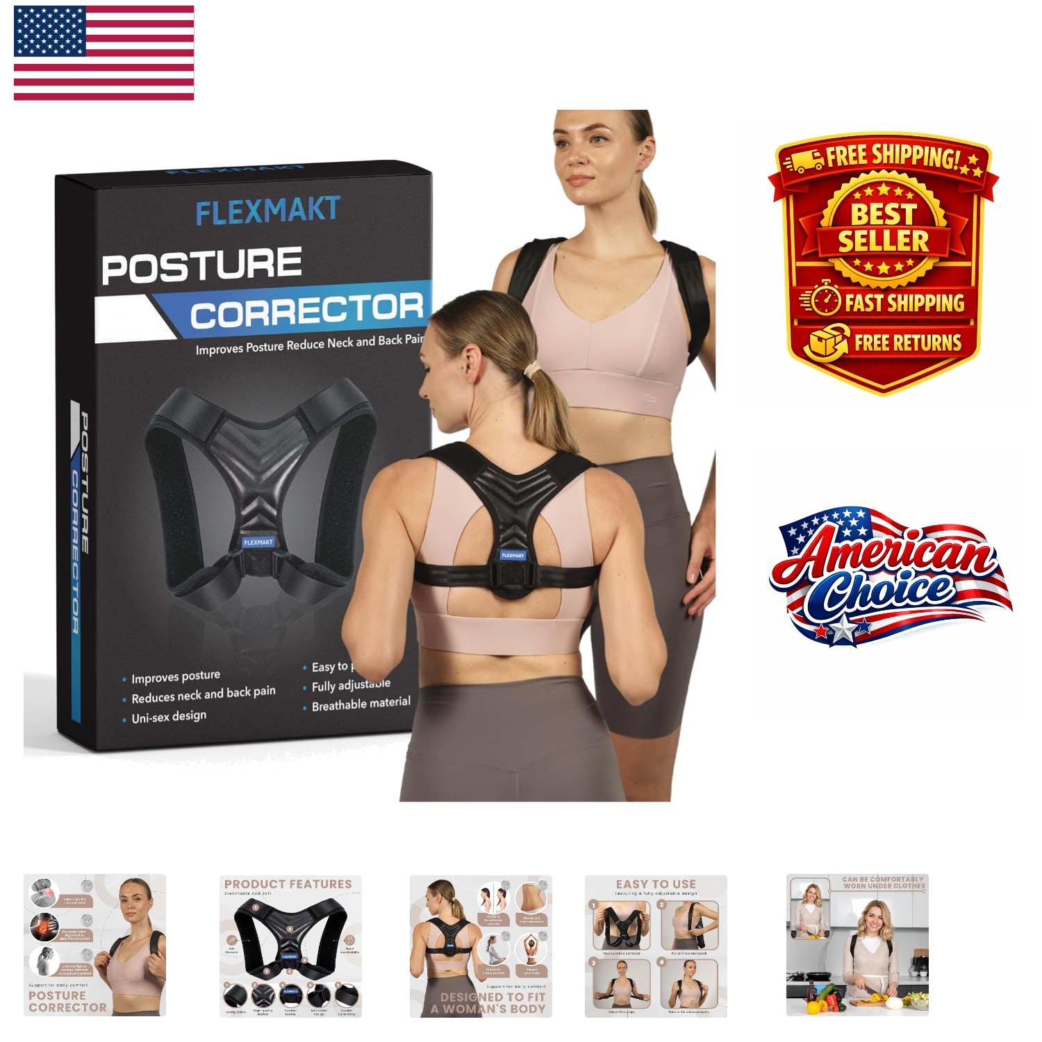 Women’s Adjustable Back Brace – Full Spine Support, Pain Relief, & Comfort – M/L