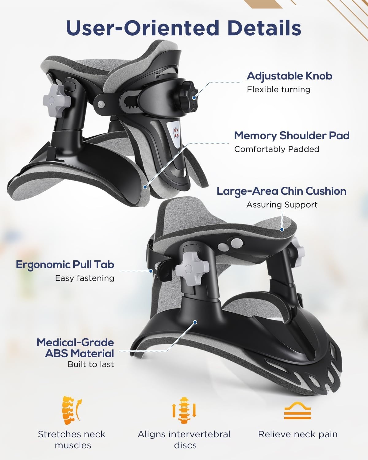 Adjustable Neck Traction Device for Pain Relief | Portable Cervical Stretcher, E