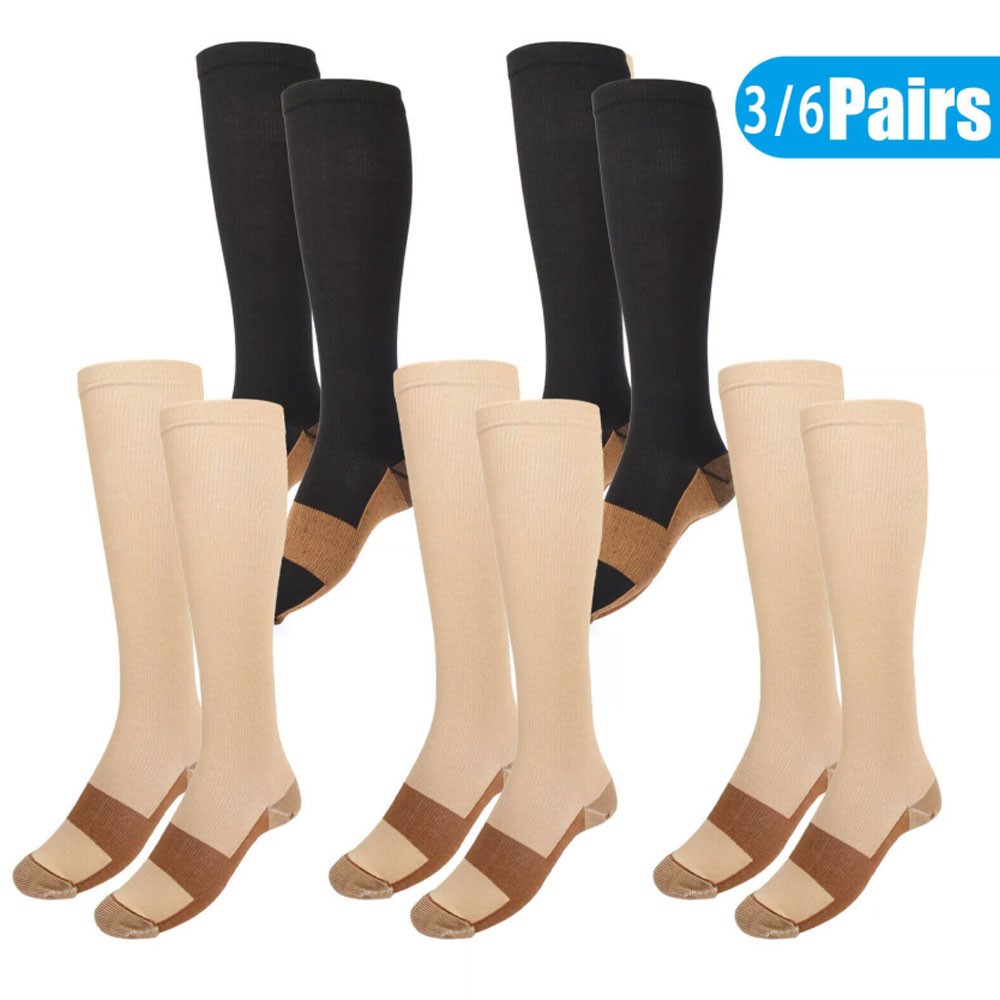 6 Pack Copper Compression Socks for Women and Men Circulation-Best Support for M