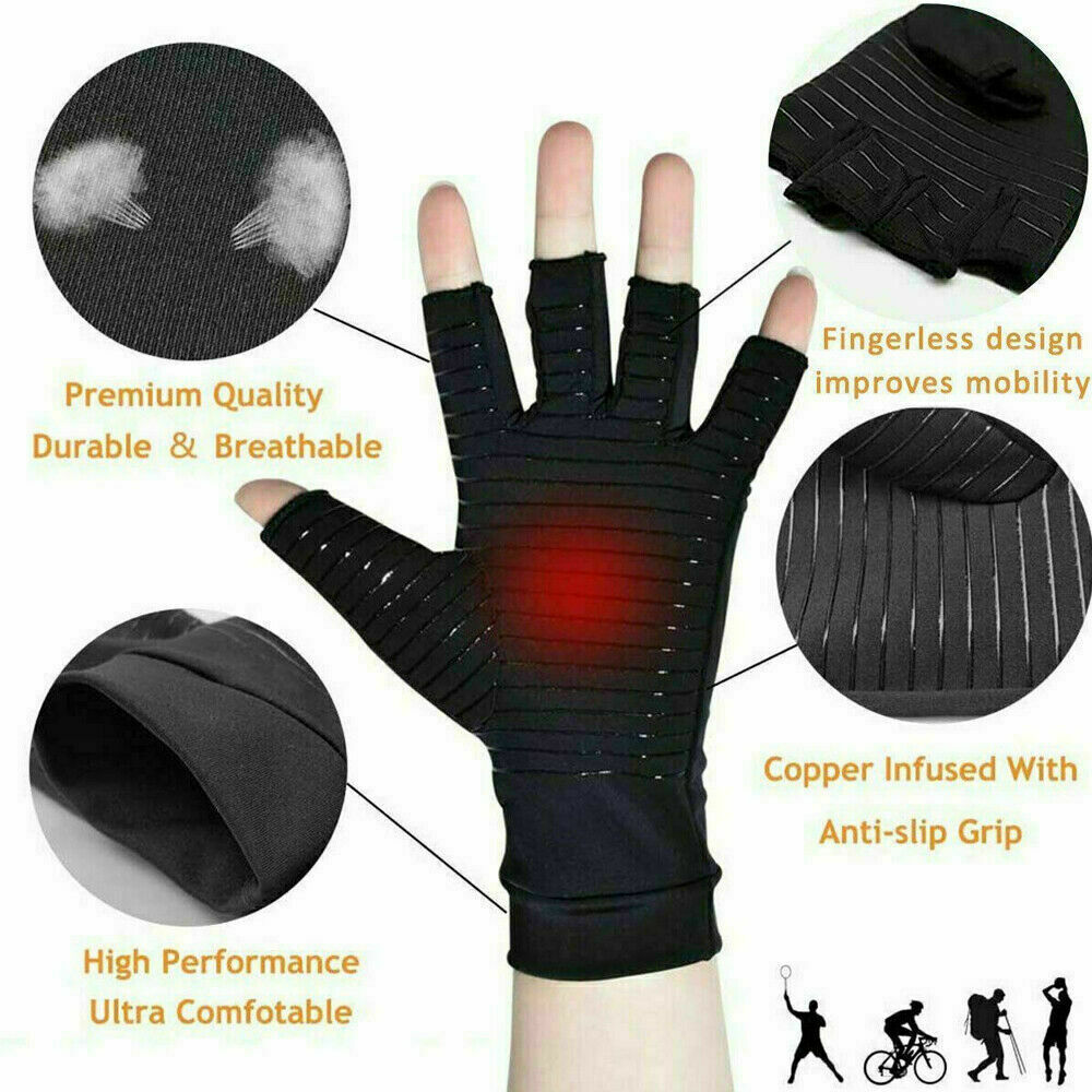 1 Pair Copper Arthritis Compression Gloves Hand Support Joint Pain Relief USA