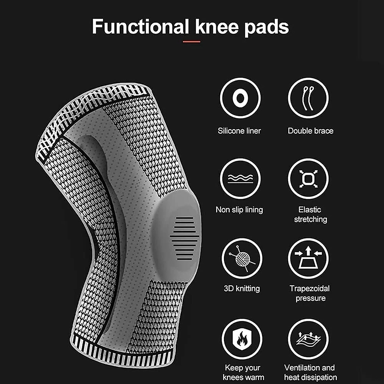 Knee Sleeve Compression Brace Support Meniscus Sport Joint Pain Arthritis Relief