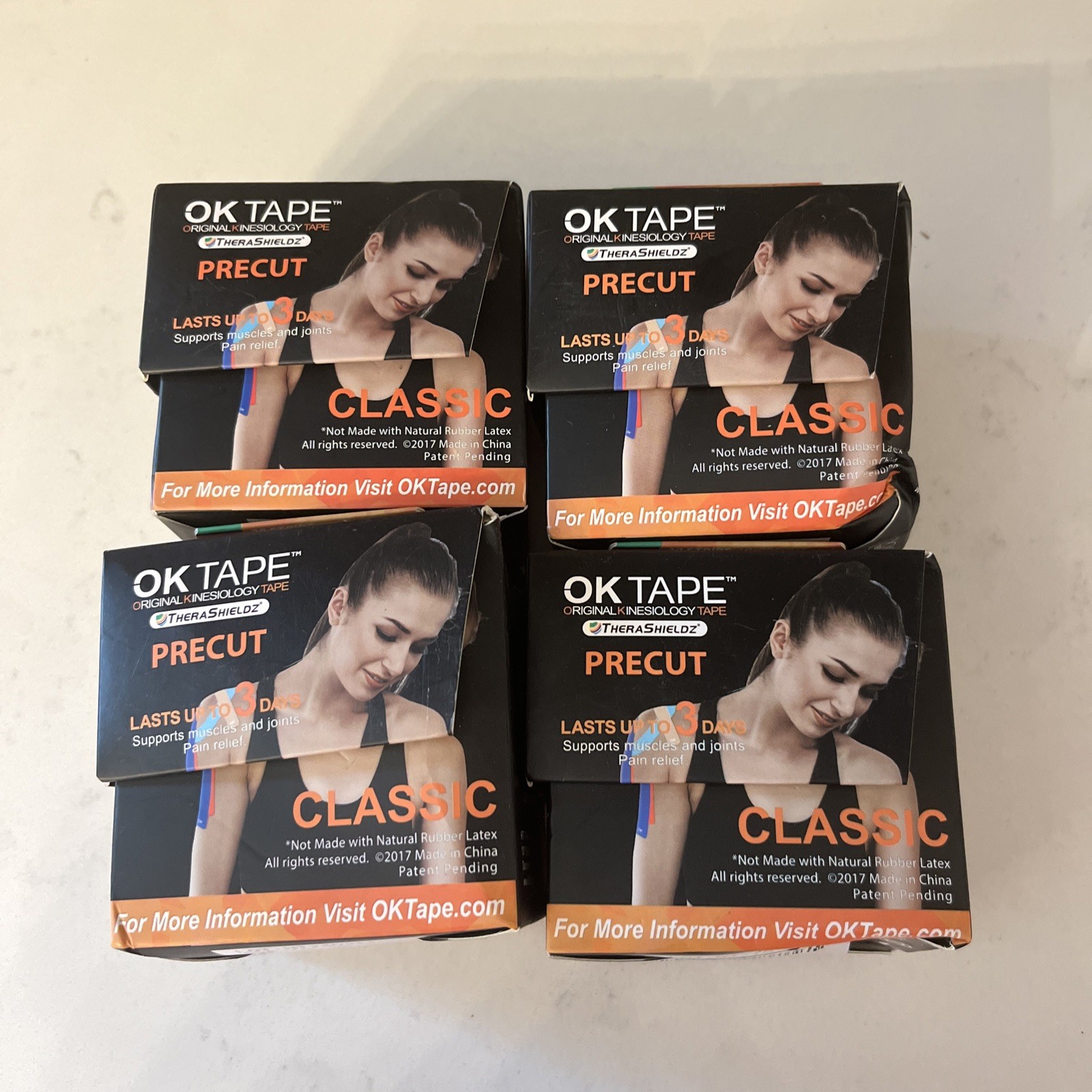 4 ct OK Kinesiology Tape 10” Precut Strips Classic 2 Pink & 2 Black 2”x16.4’ B78