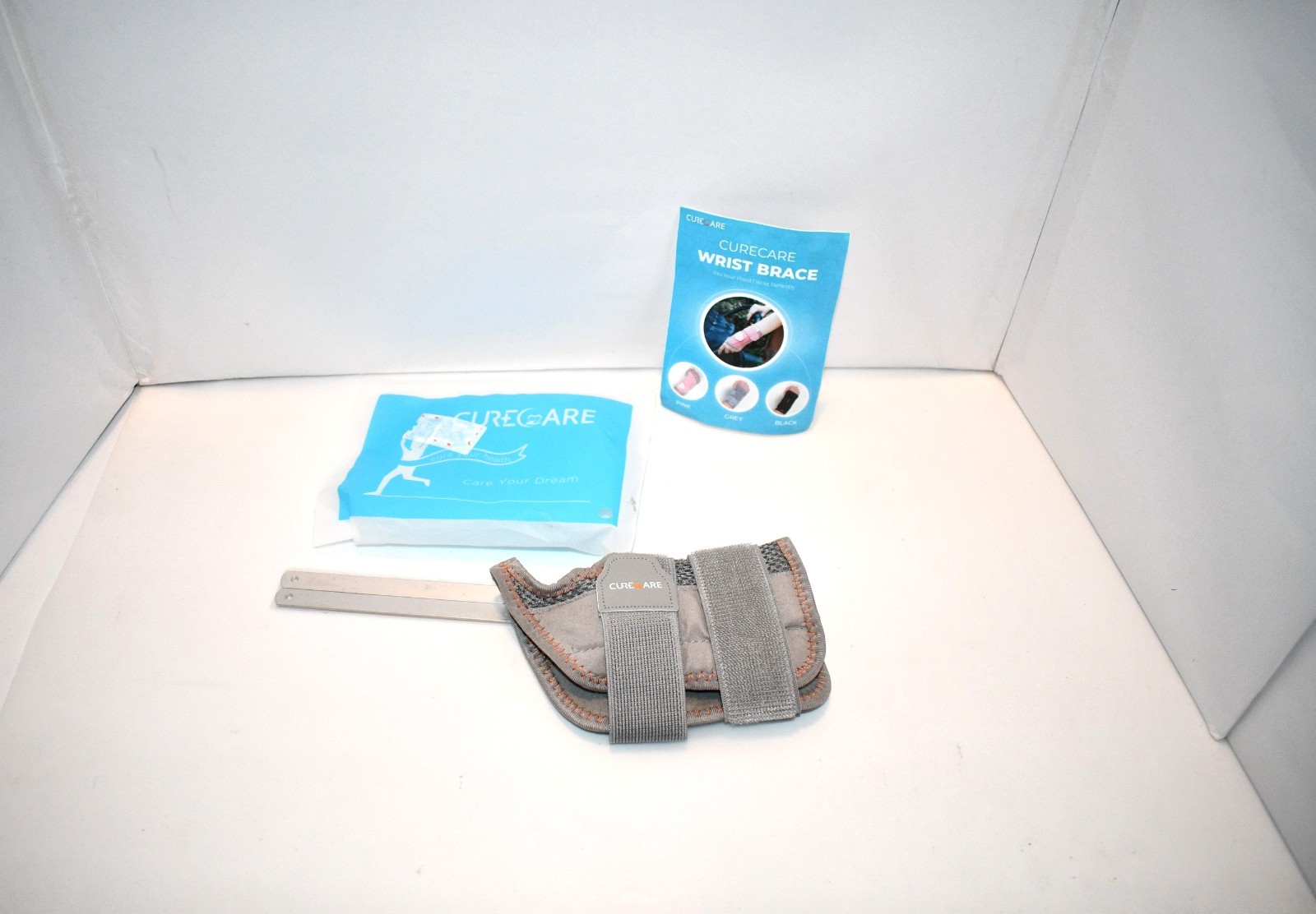 CURECARE 2-in-1 Carpal Tunnel Wrist Brace Adjustable Stability Wrist Support S/M