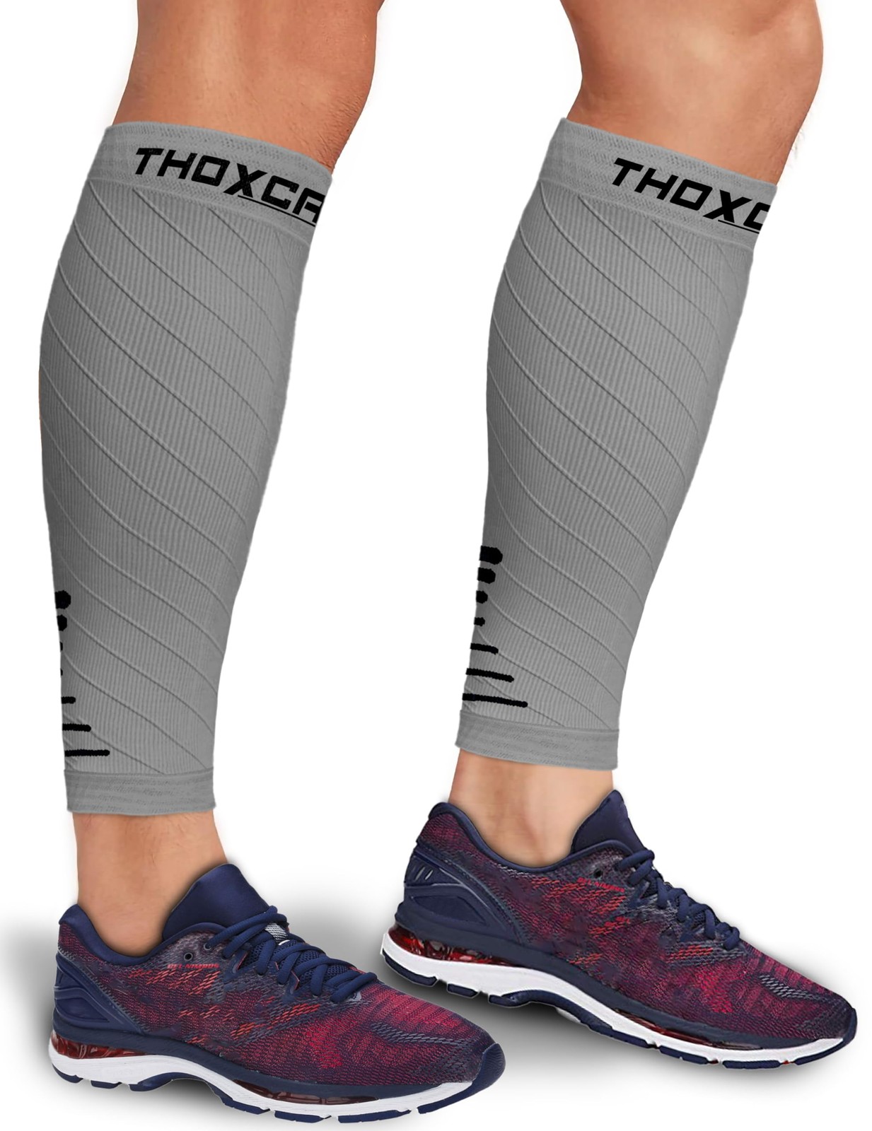 Thoxcare Calf Compression Sleeve for Men Women (1 Large, 1Pair-Gray/Black