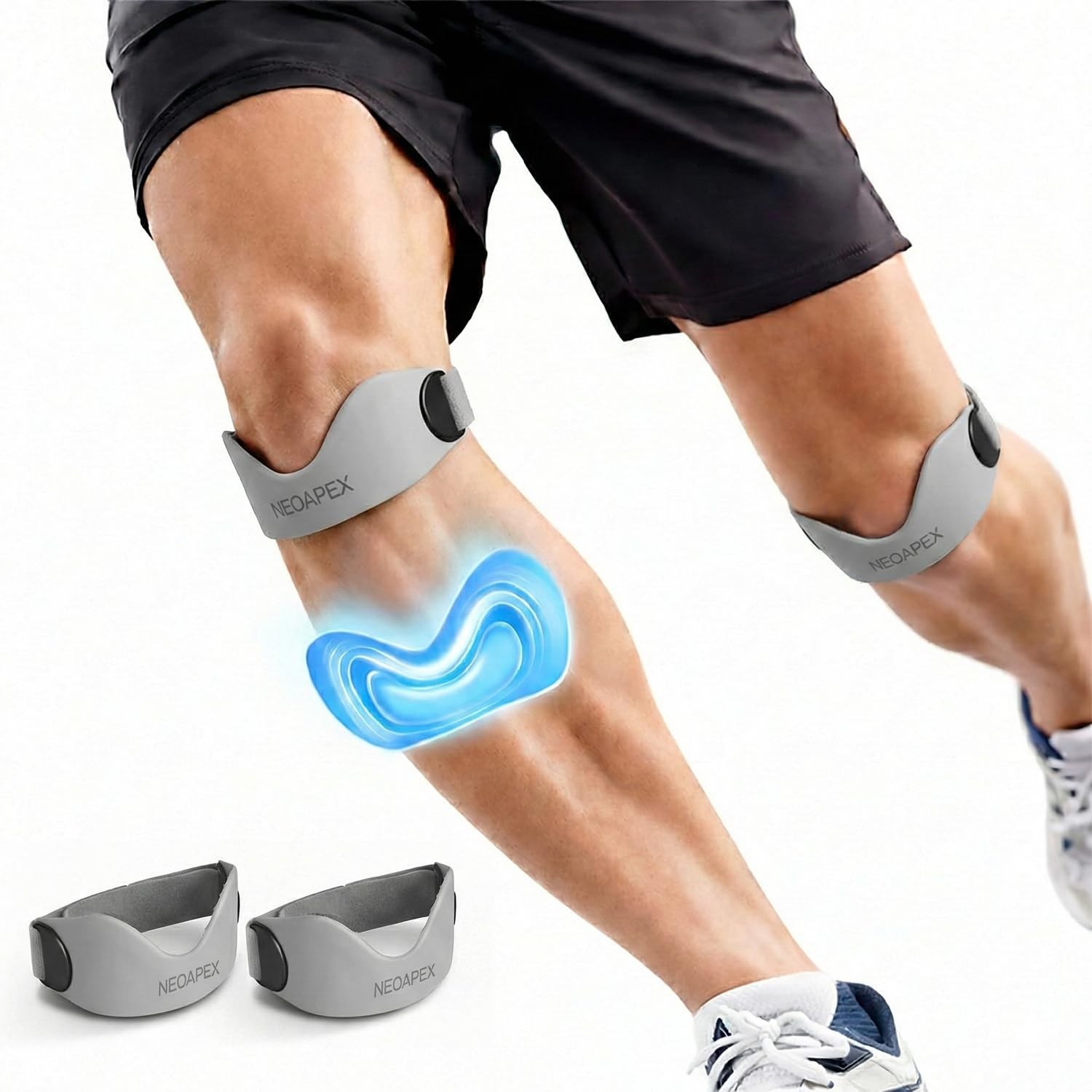 2-Pack Silicone Patellar Tendon Support Strap, Adjustable Knee Pain Relief Br…