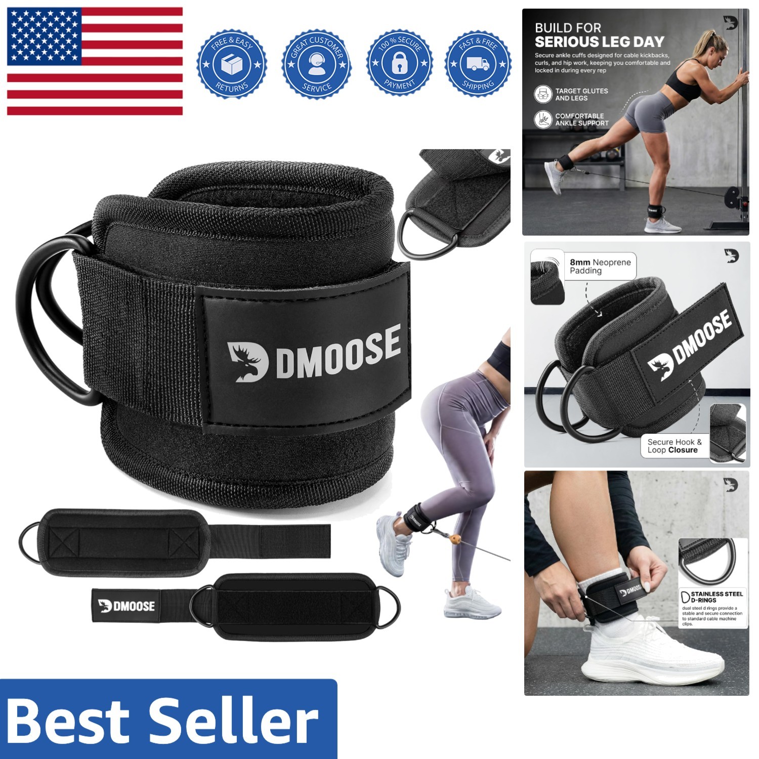 DMoose Ankle Strap for Cable Machine – Padding, Ideal for Glute Workouts
