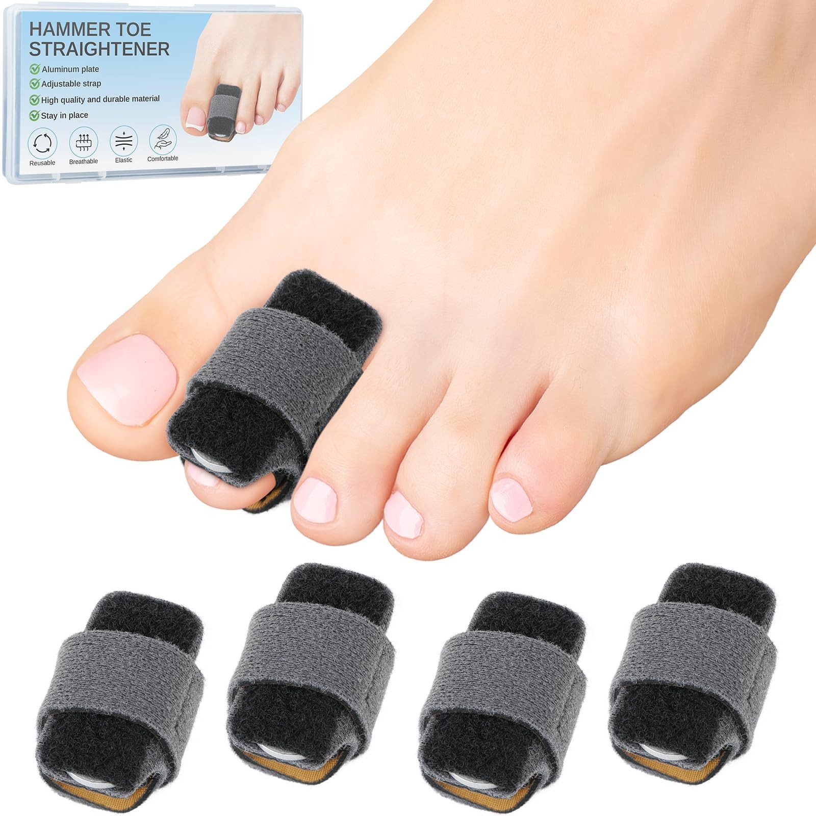 4pcs Hammer Toe Straightener with Aluminum Plate, Adjustable Hammer Toe Corre…