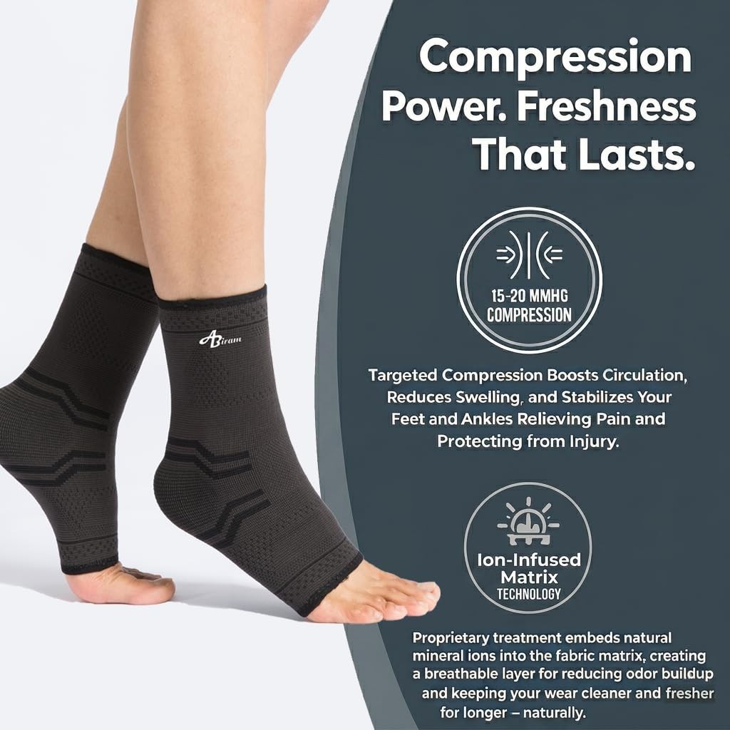 Ankle Brace for Men & Women – Adjustable Compression Sleeve with Wrap, Ion-Ma…
