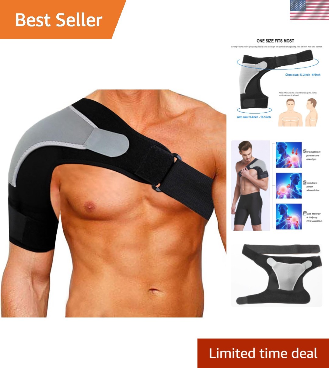 Versatile Adjustable Shoulder Brace for Right/Left Side and Injury Prevention