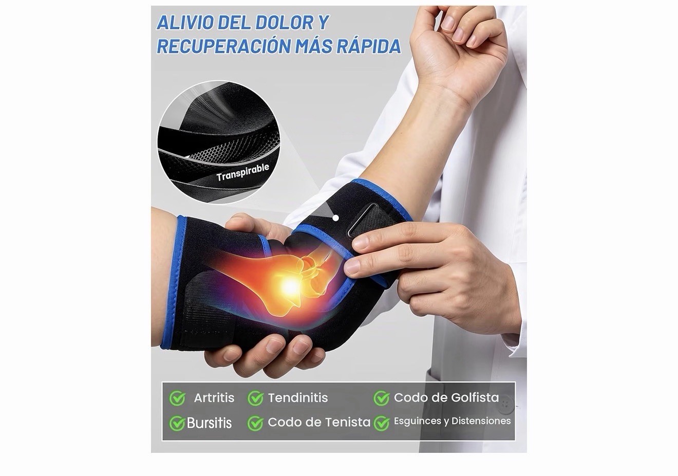 Adjustable Elbow Brace Sleeve Strap, Compression Stabilization, Black Blue