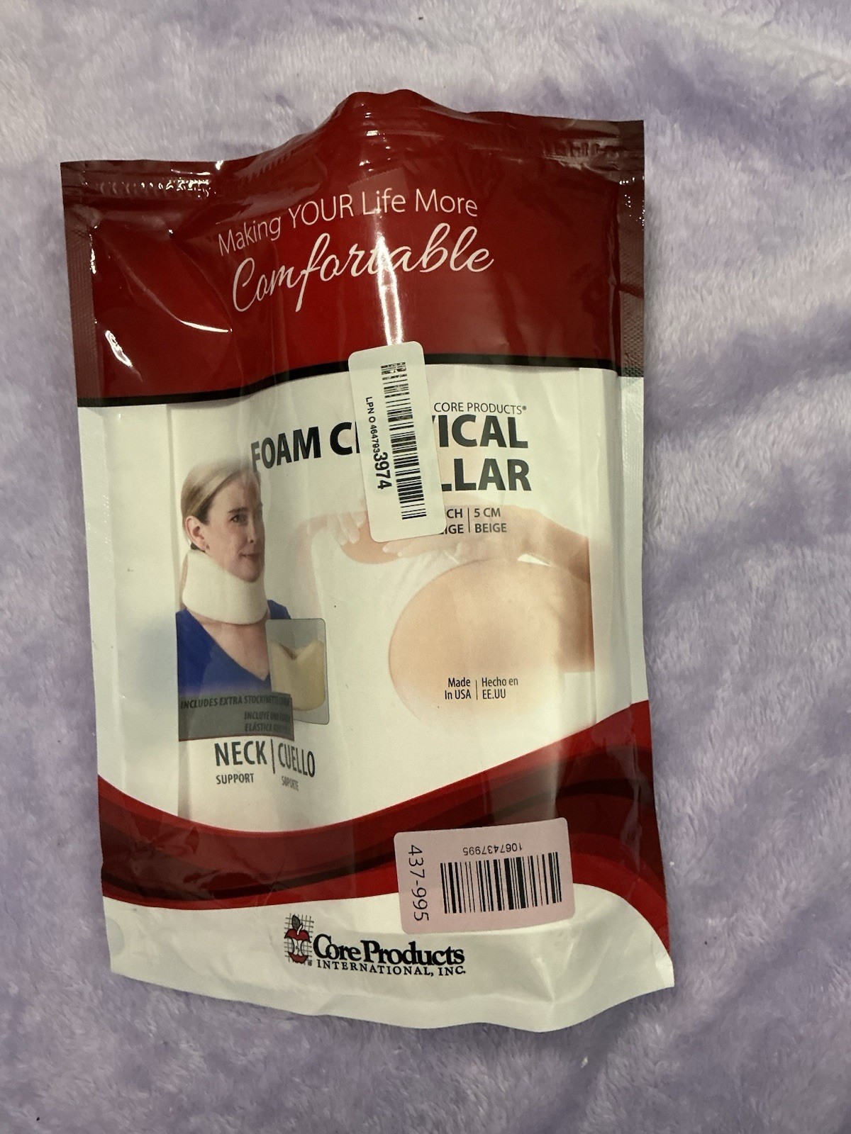 Core Products Foam Cervical Collar Neck Support Beige Size L for Neck