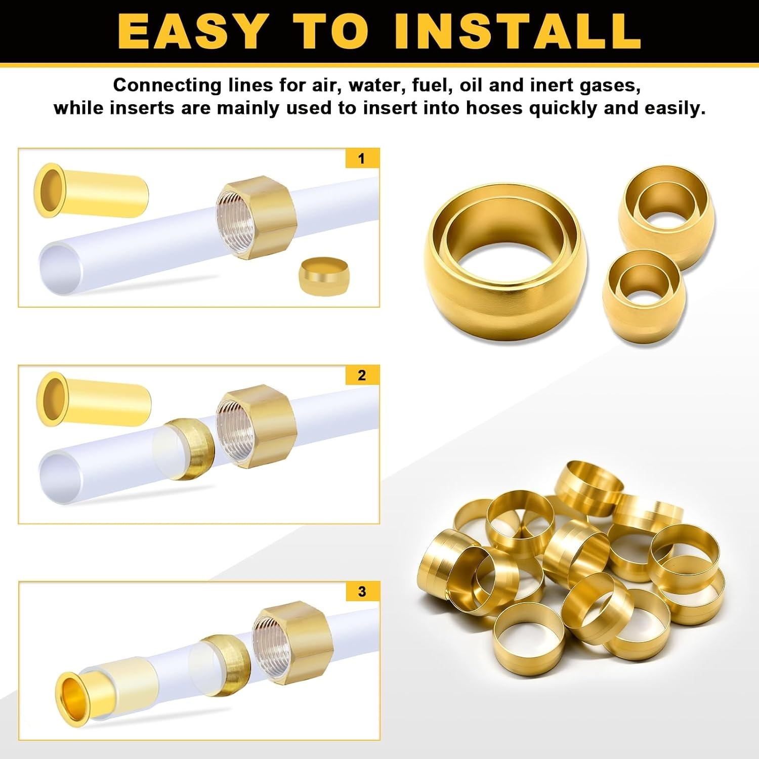 High-Quality 15PCS 3/4″ Brass Compression Sleeves – Rust Resistant Fittings