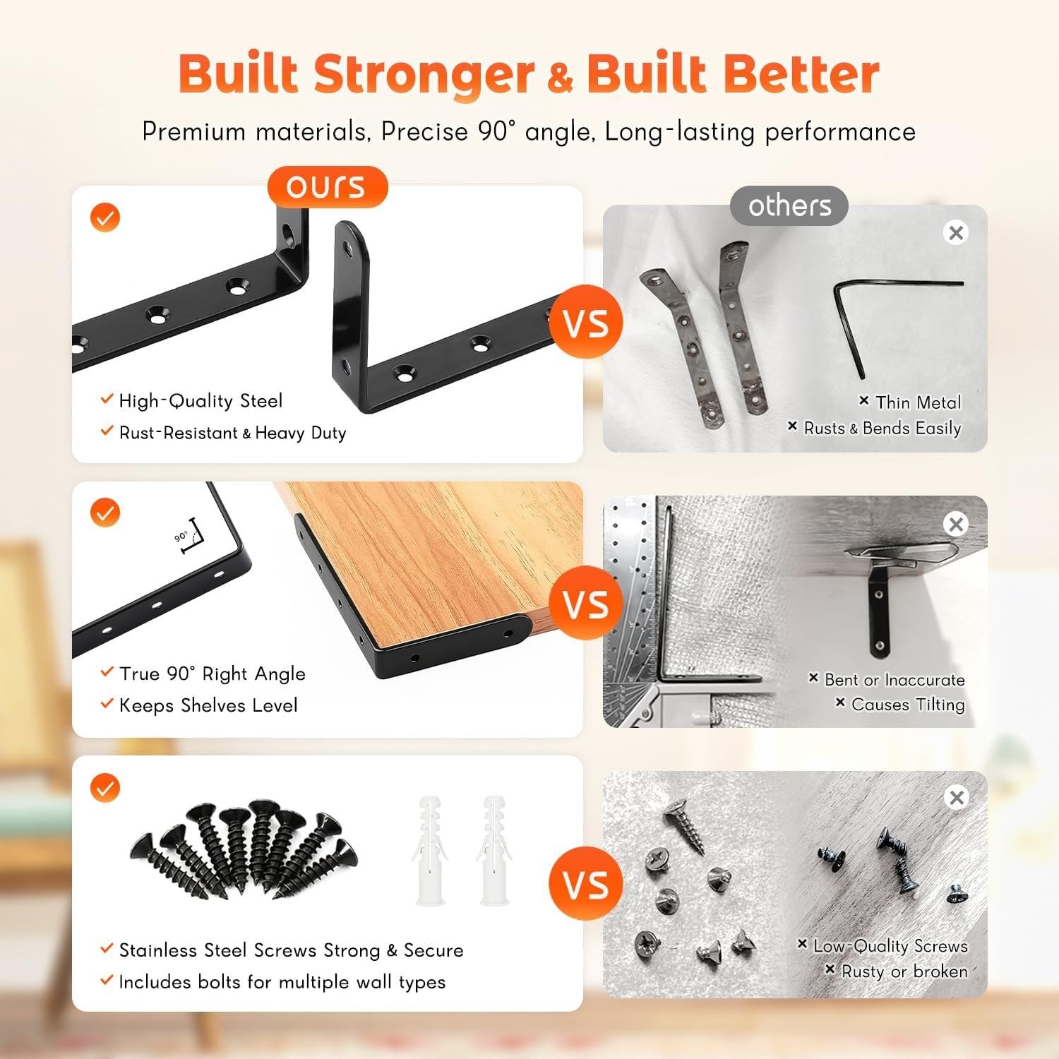 Wall Hanging Bracket 12PCS – Black Steel L Corner