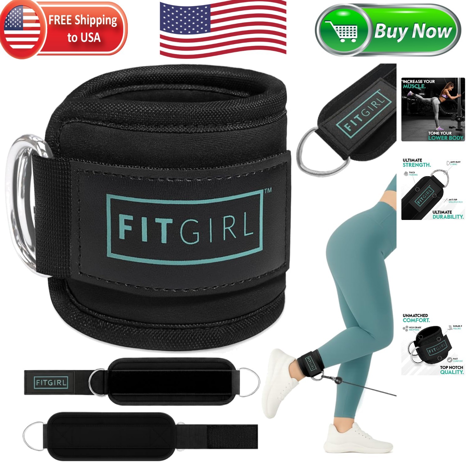 Ankle Strap for Cable Machines – Stylish Black Mint for Women