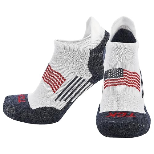 USA No Show Socks for Men & Women – Cushioned Large White/Navy/Scarlet/Flag