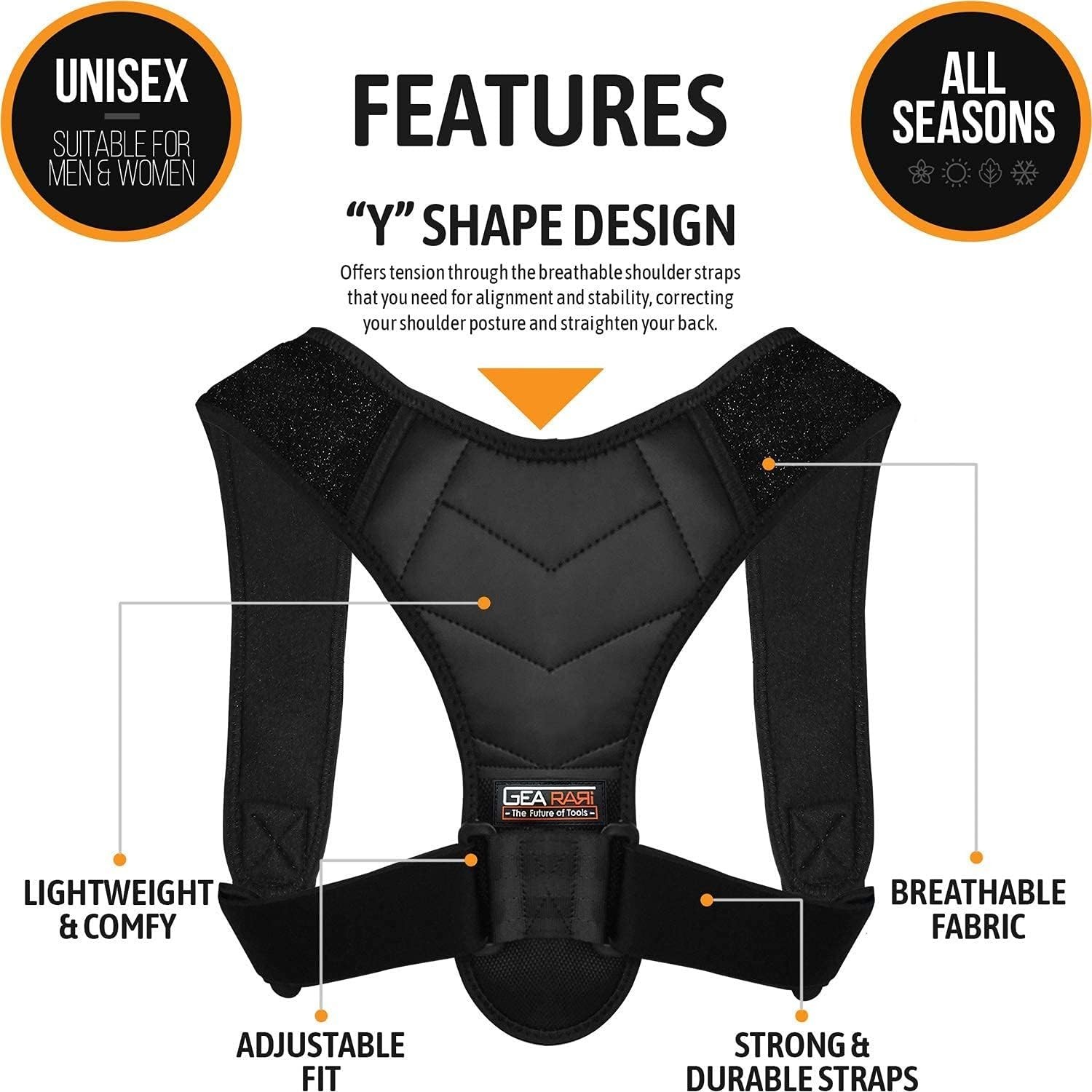 Black Neoprene Posture Correction Brace – Adjustable and Discreet Under Clothes