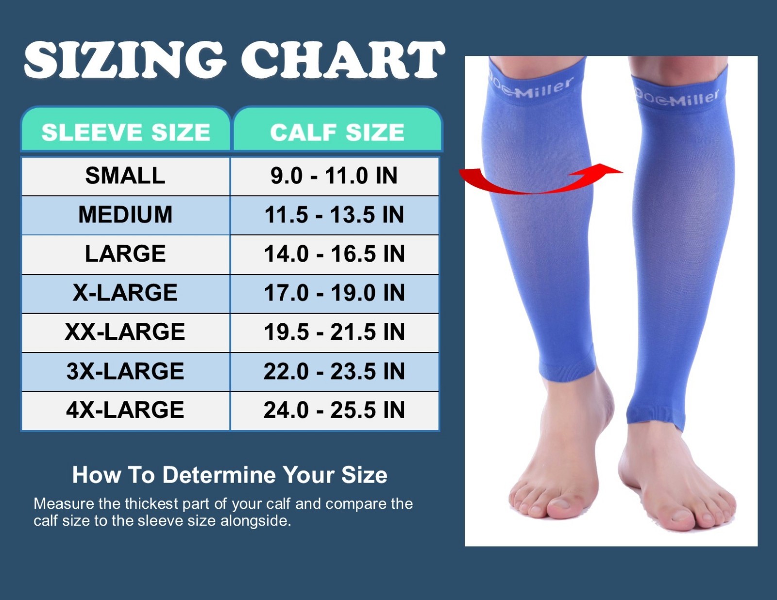 Calf Compression Sleeve 1 Pair Doc Miller 20-30mmHg Recovery Varicose Veins BLUE