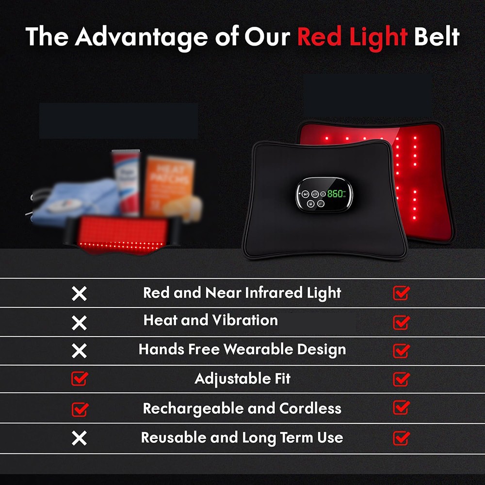 Red Light Heating Vibration Back Massager Lumbar Belt for Lower Back Pain Relief