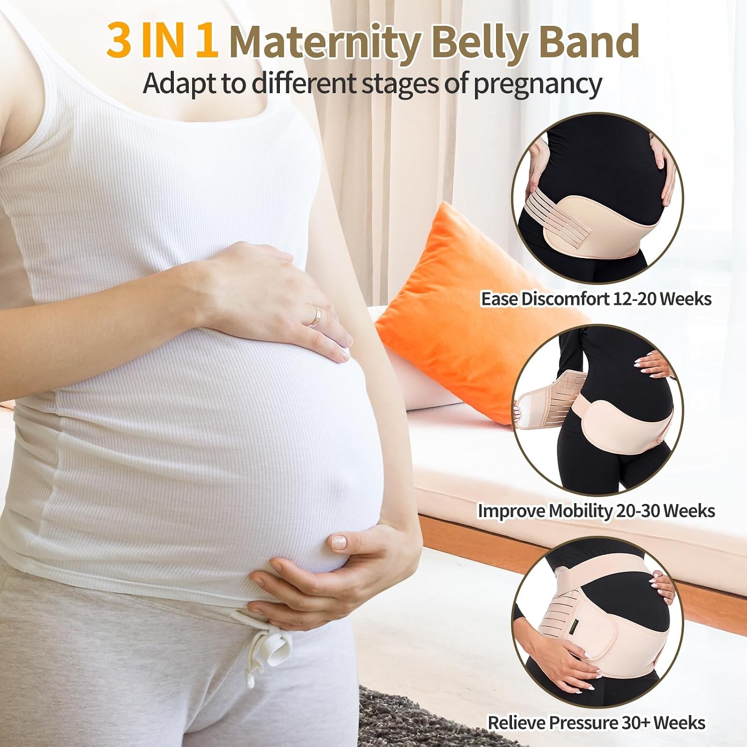 Maternity Support Belt Pregnancy Belly Band for Pregnant Women Size M Beige