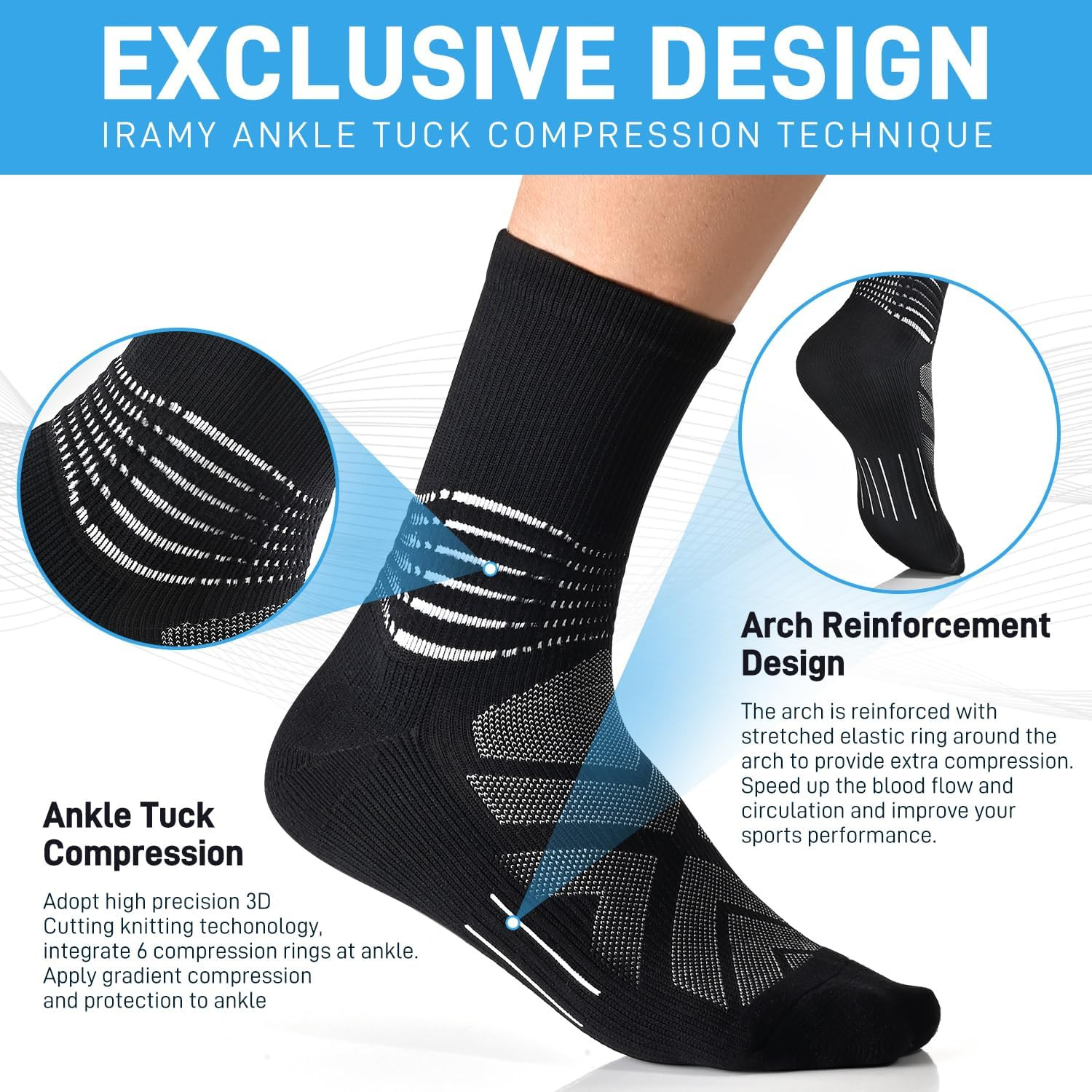 Compression Ankle Support Crew Socks Men Women Wicking Plantar Fasciitis Relief
