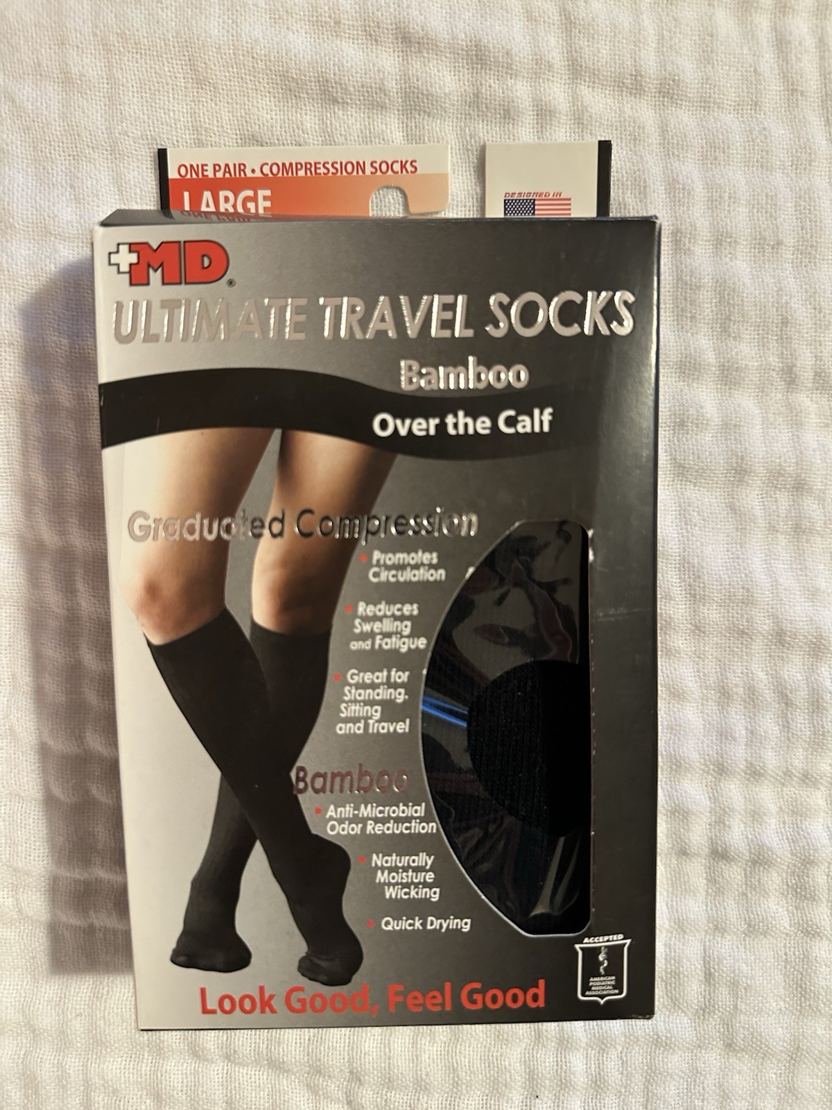 +MD plusMD Ultimate Travel Socks Bamboo Over the Calf Graduation Compression L