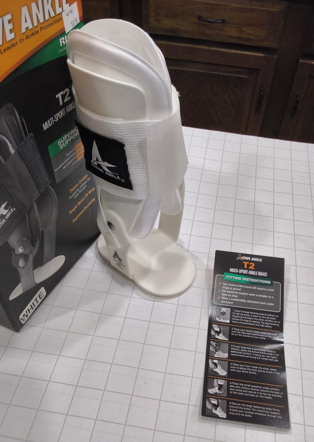 Active Ankle Large White T2 MultiSport Ankle Brace Rigid Dual Upright Left/Right