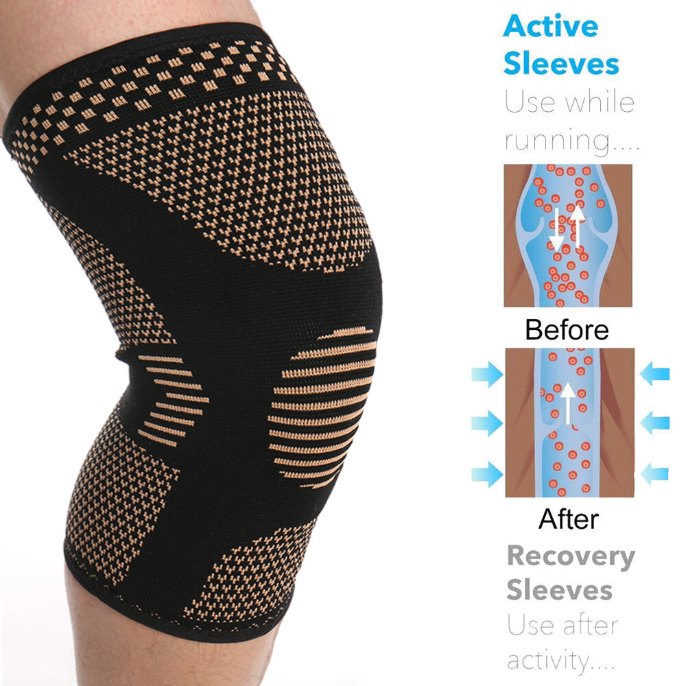 Knee Sleeve Compression Brace Copper Support For Sports Joint Pain Arthritis Gym