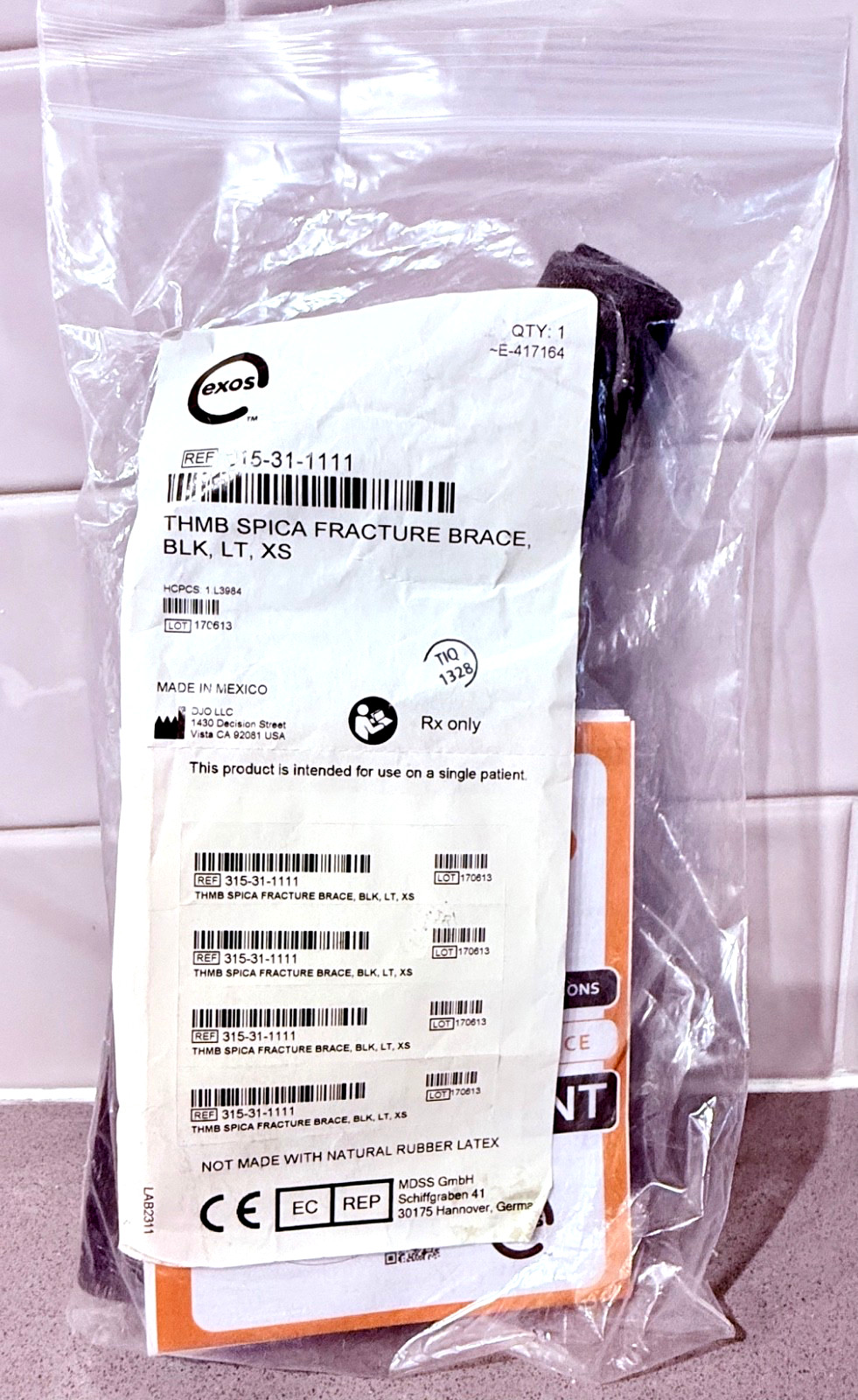 BRAND NEW: Exos Thumb Spica Fracture Brace w/ Boa, LEFT, Size XS