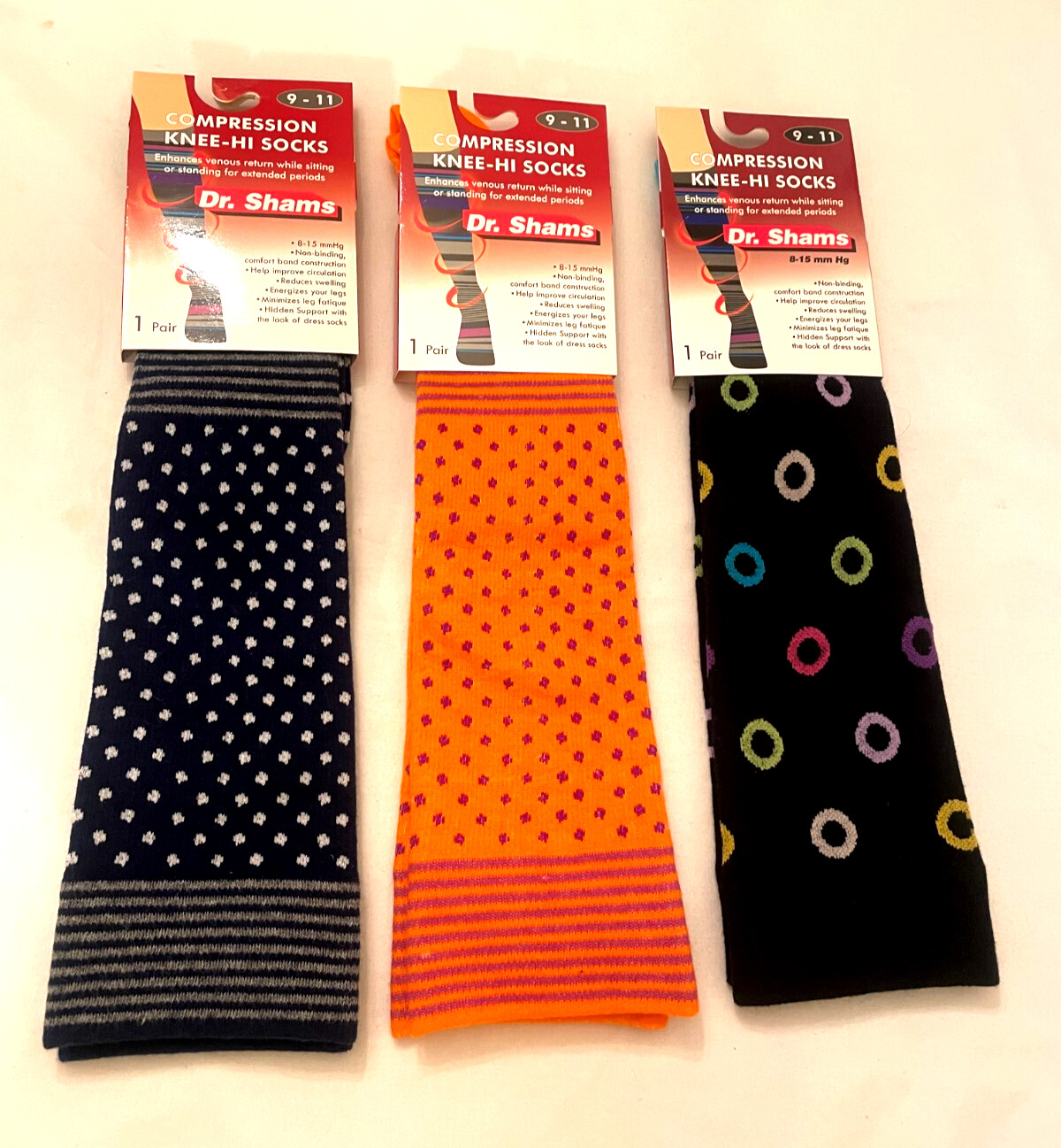 3 pair Compression Knee Hi Support Socks 8-15 MMHG Graduated 9-11 Dr. Shams