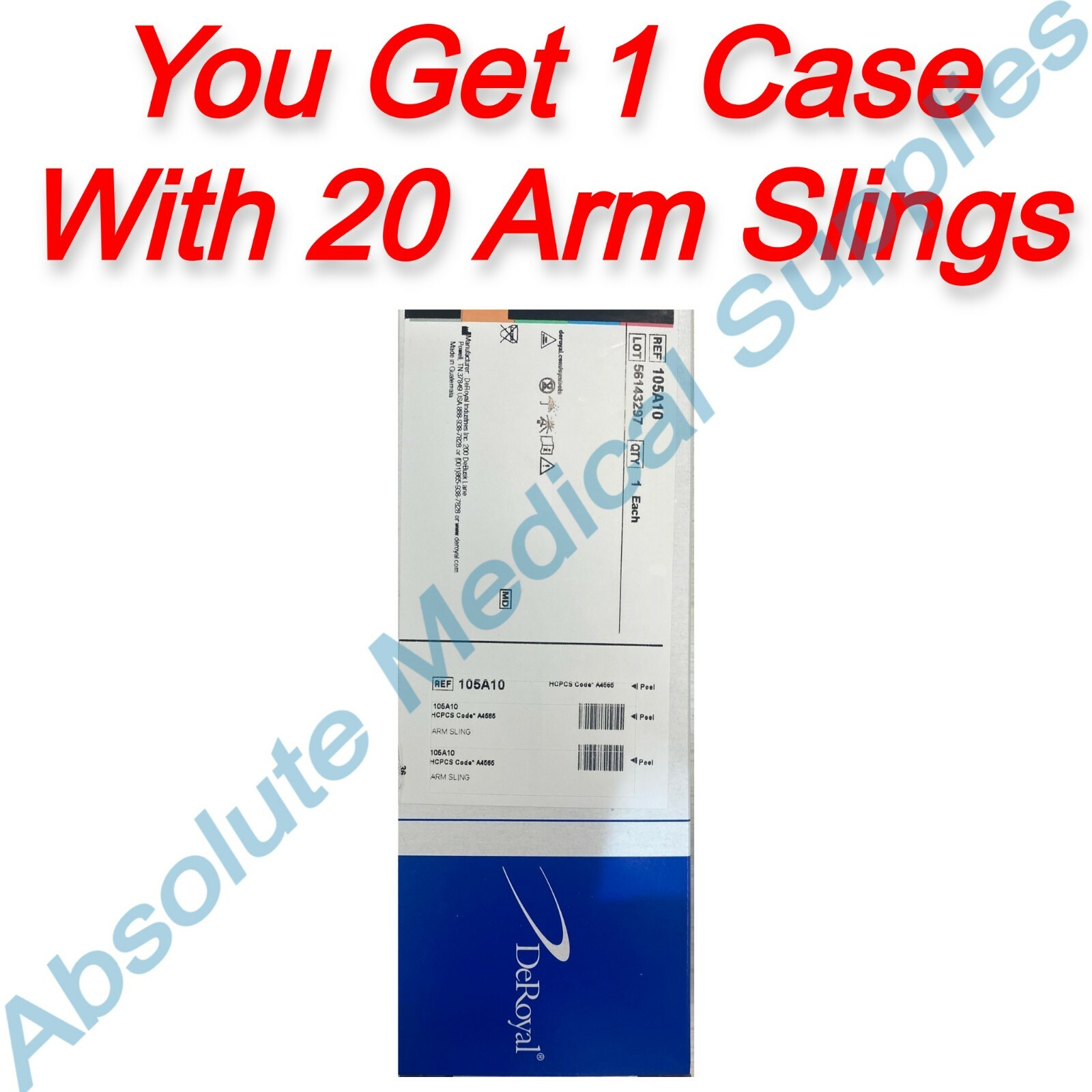 *20-Pack* DeRoyal Arm Sling Blue Canvas With Foam Strap Large 105A10