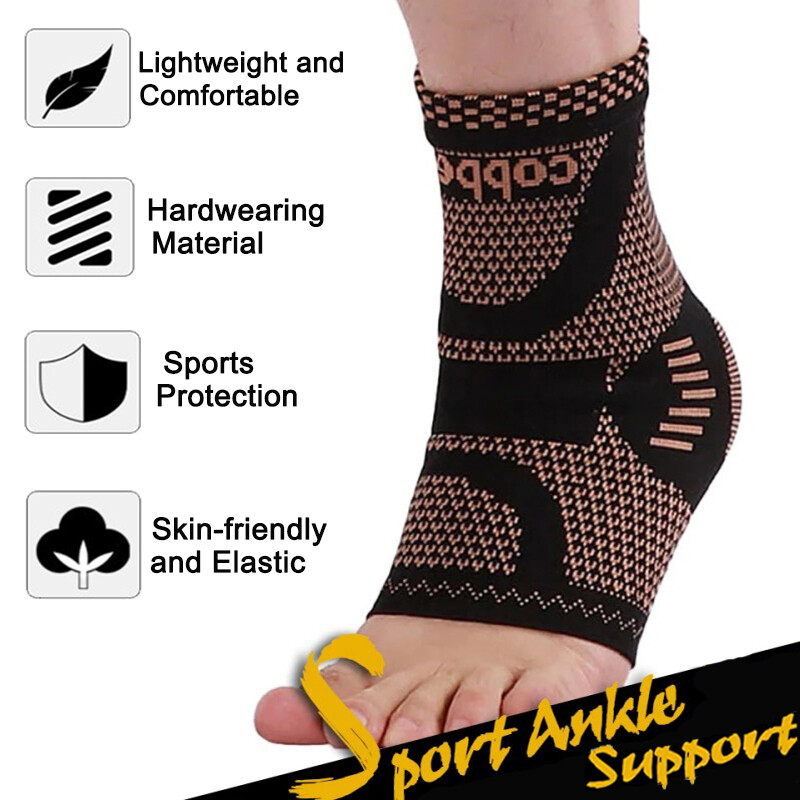 Copper Ankle Brace Support Compression Sleeve Sports Joint Fasciitis Pain Relief