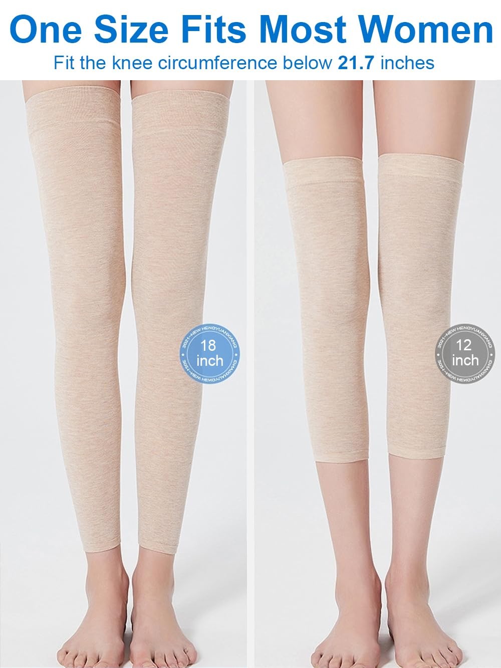 2 Pairs Knee Compression Sleeves for Women, Lightweight Short, Black+Beige