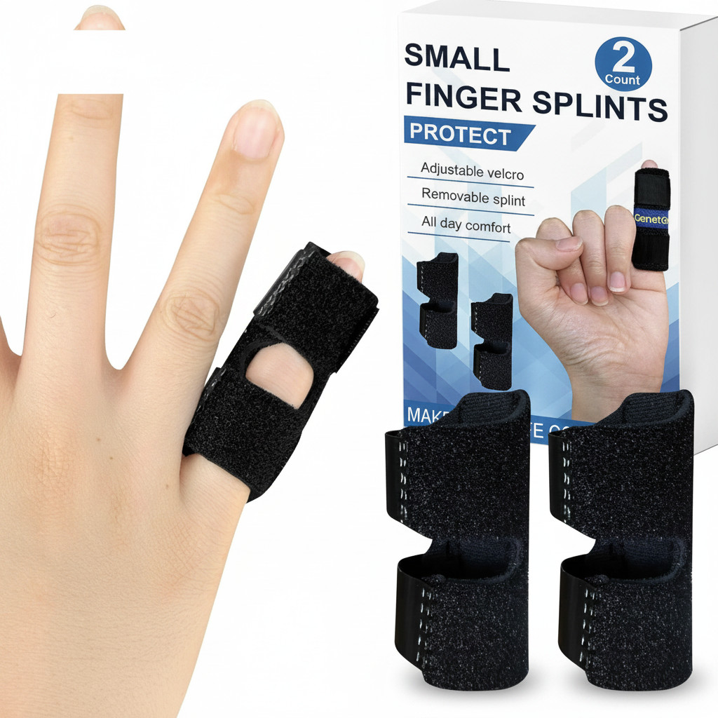 Small Finger Splint Brace 2 Pack, Black, Adult Pinkie Support