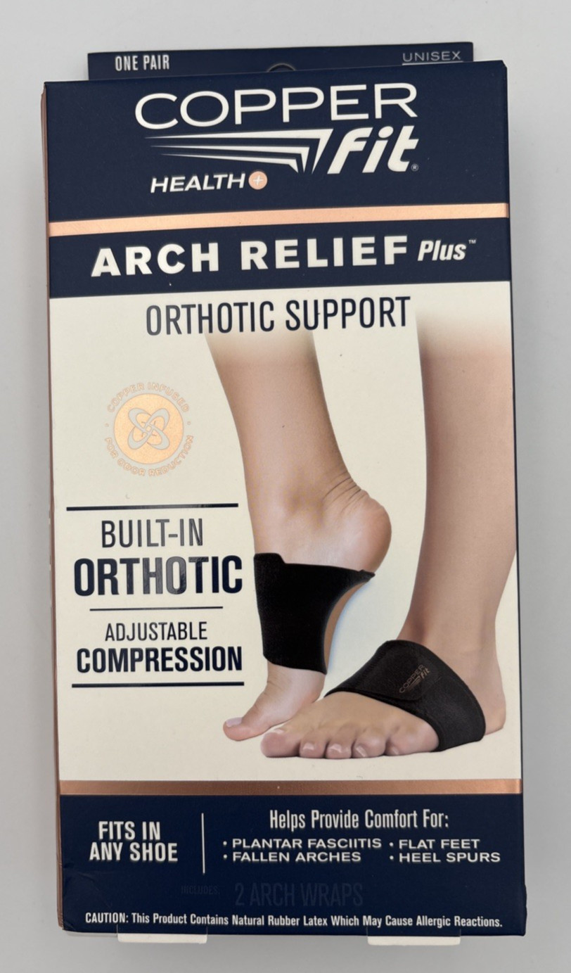 Copper Fit Health Unisex Arch Relief Plus with Built-In Orthotic Support – Black