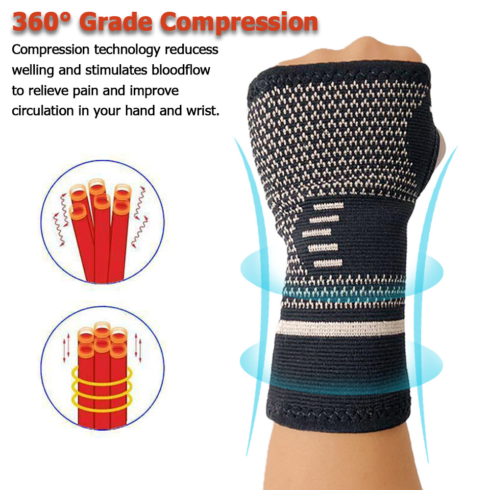 Copper Wrist Brace Hand Support Compession Gloves Carpal Tunnel Splint Sprain