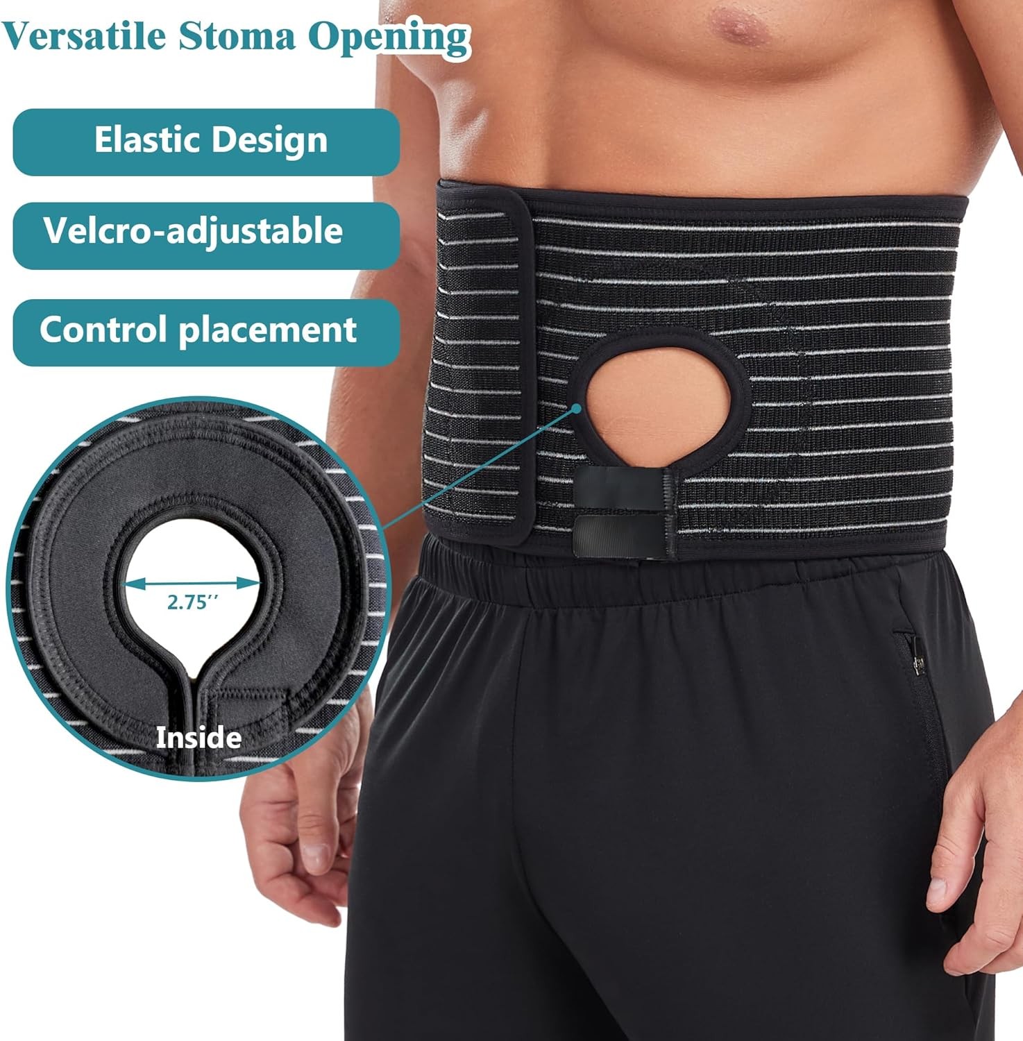 Ostomy Hernia Belt with Stoma Opening, Adjustable Ostomy Support Belt for Men &