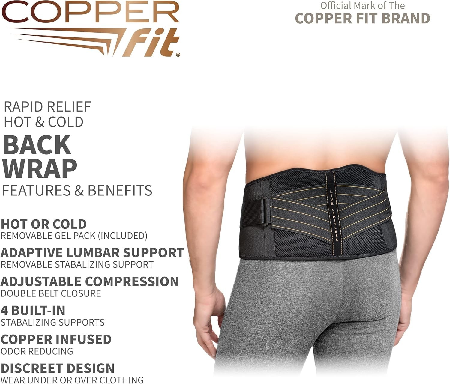 Rapid Relief Back Brace with Stabilizers & Hot/Cold Therapy for Back Pain