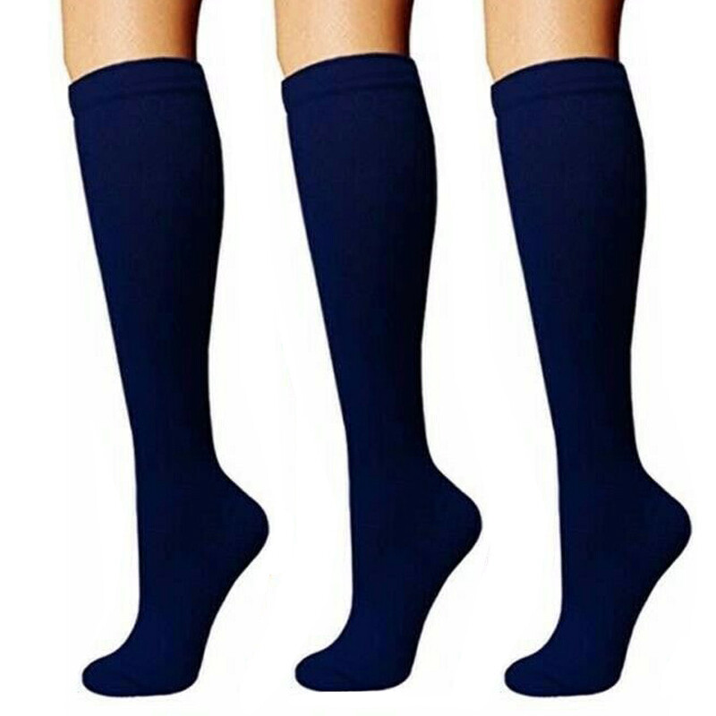3 Pair Traditional Compression Socks 20-30 mmHg Closed Toe Navy Stockings S-XL