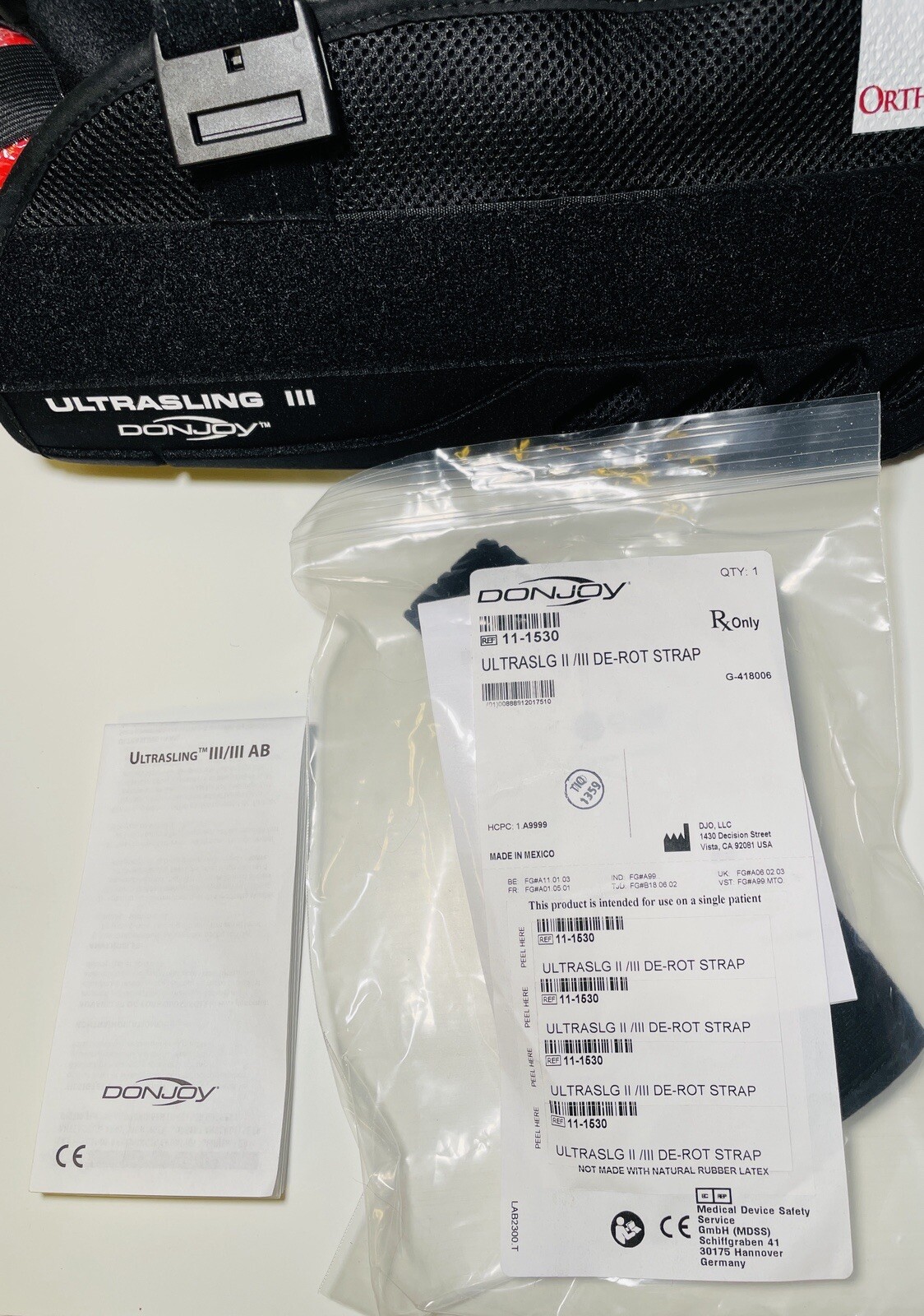 DonJoy UltraSling III Black Medium Sling Arm Rest Therapy Squeeze Ball Set Strap