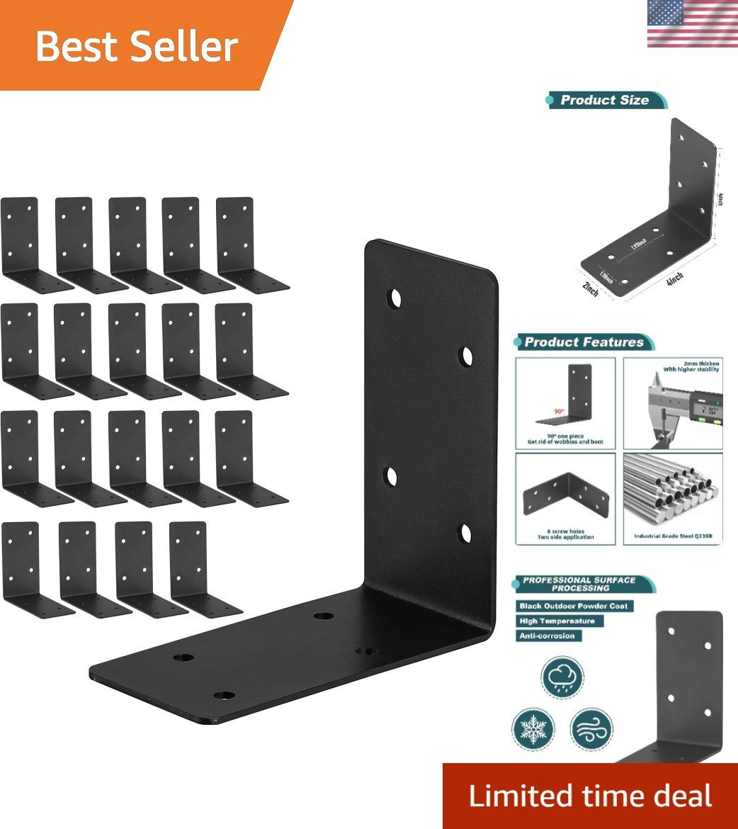 20 Black Heavy Duty Steel L Brackets 4″x4″ – Ideal for Furniture & Garden Use