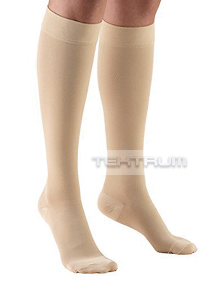 Tektrum (1 pair) Knee High Firm Compression Socks 23-32mmHg- Closed Toe, Beige